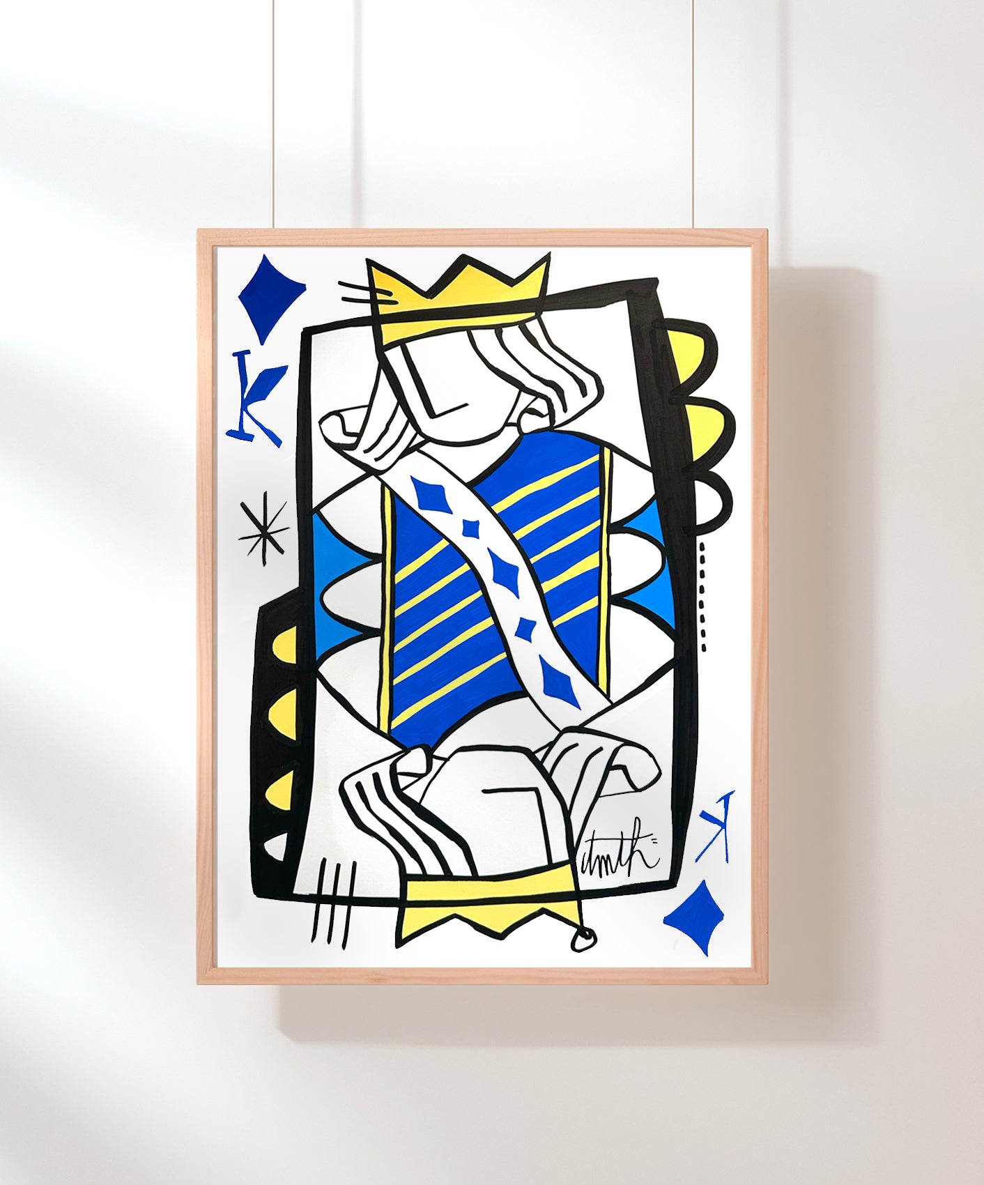 ROI DE CARREAU - BLEU FONCÉ - ENCADRÉE 50X70CM