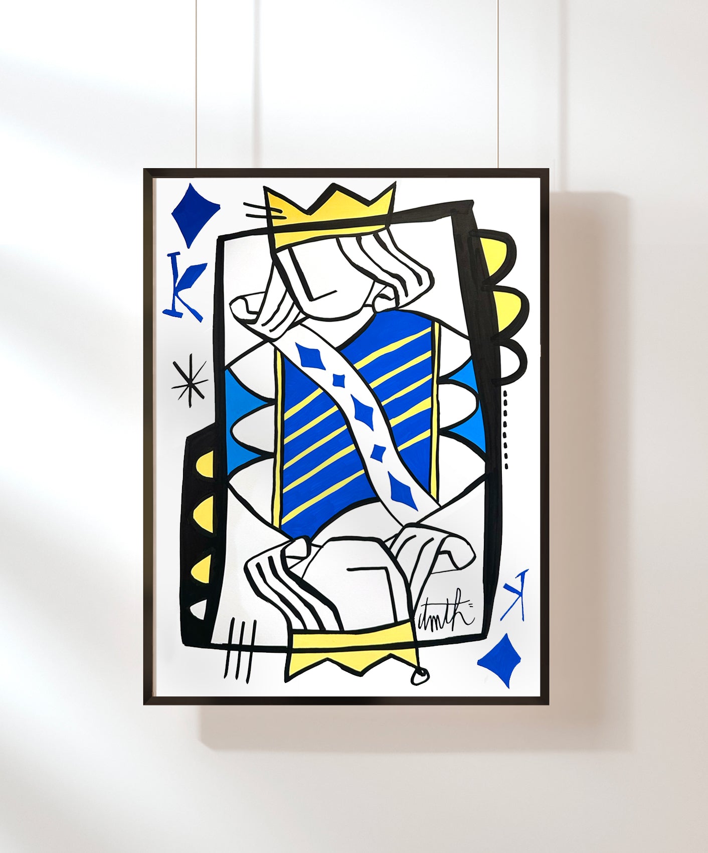 ROI DE CARREAU - BLEU FONCÉ - ENCADRÉE 50X70CM