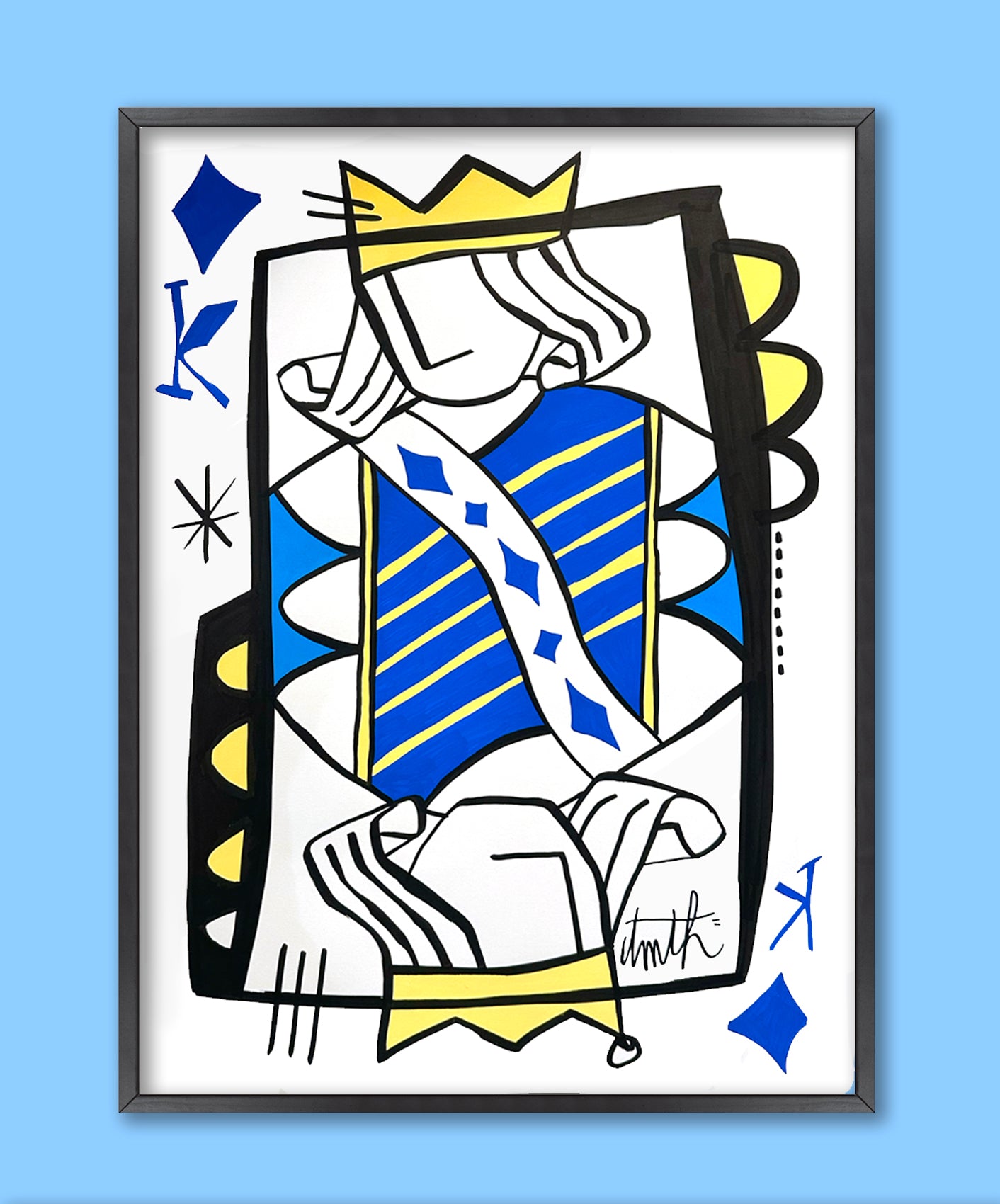 ROI DE CARREAU - BLEU FONCÉ - ENCADRÉE 50X70CM