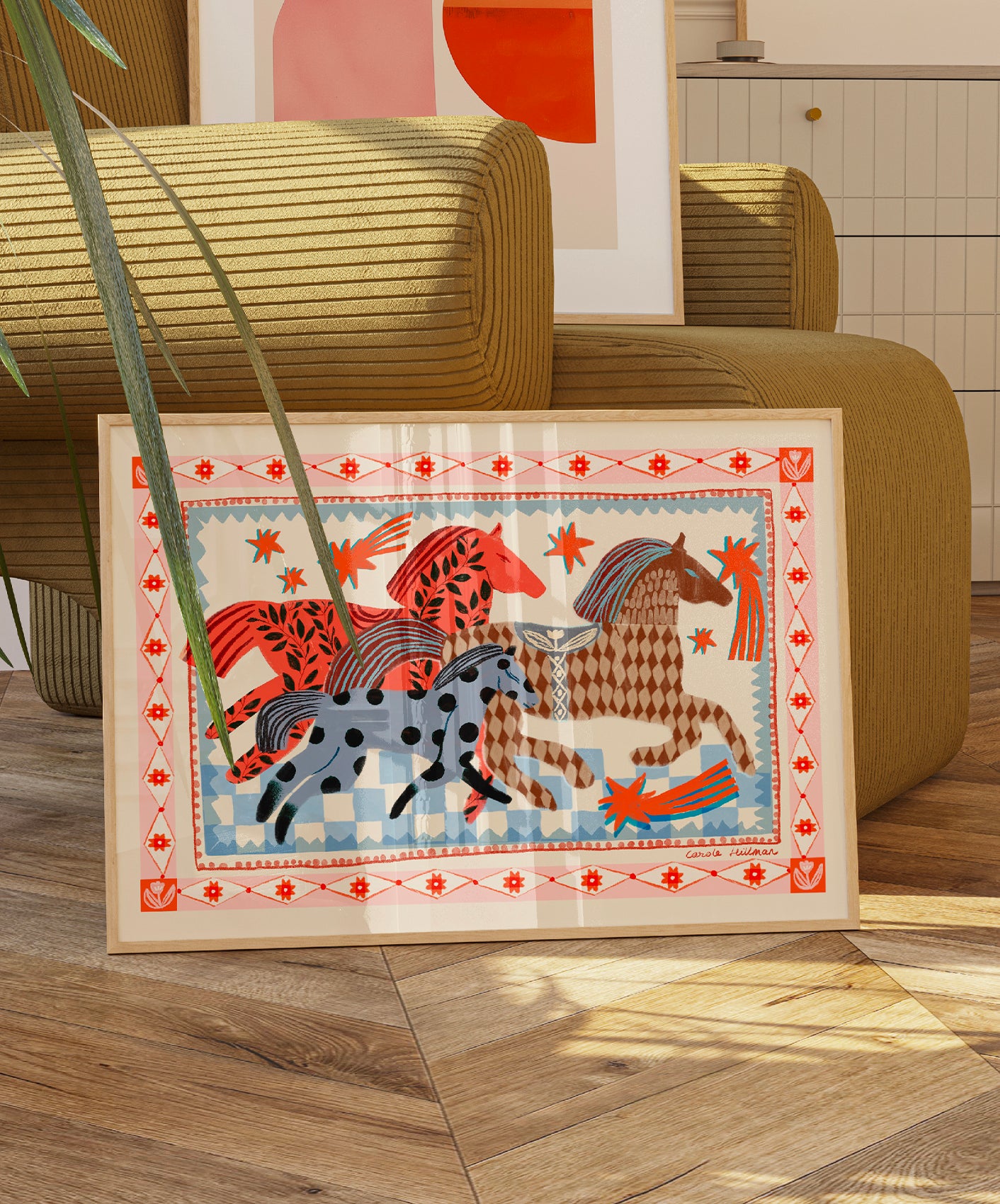 FOLK HORSES RUNNING - SUPPORT RIGIDE 50X70CM