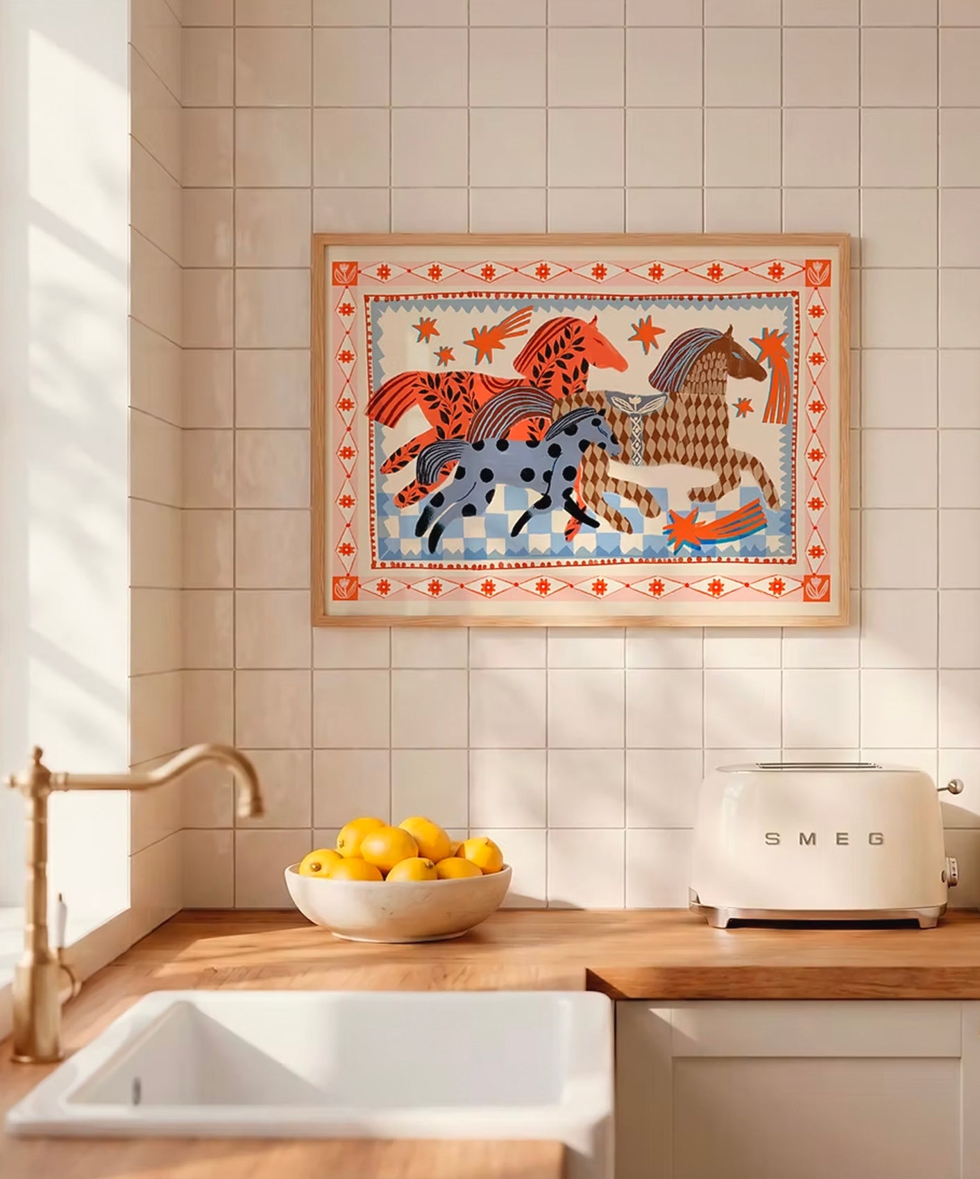 FOLK HORSES RUNNING - SUPPORT RIGIDE 50X70CM