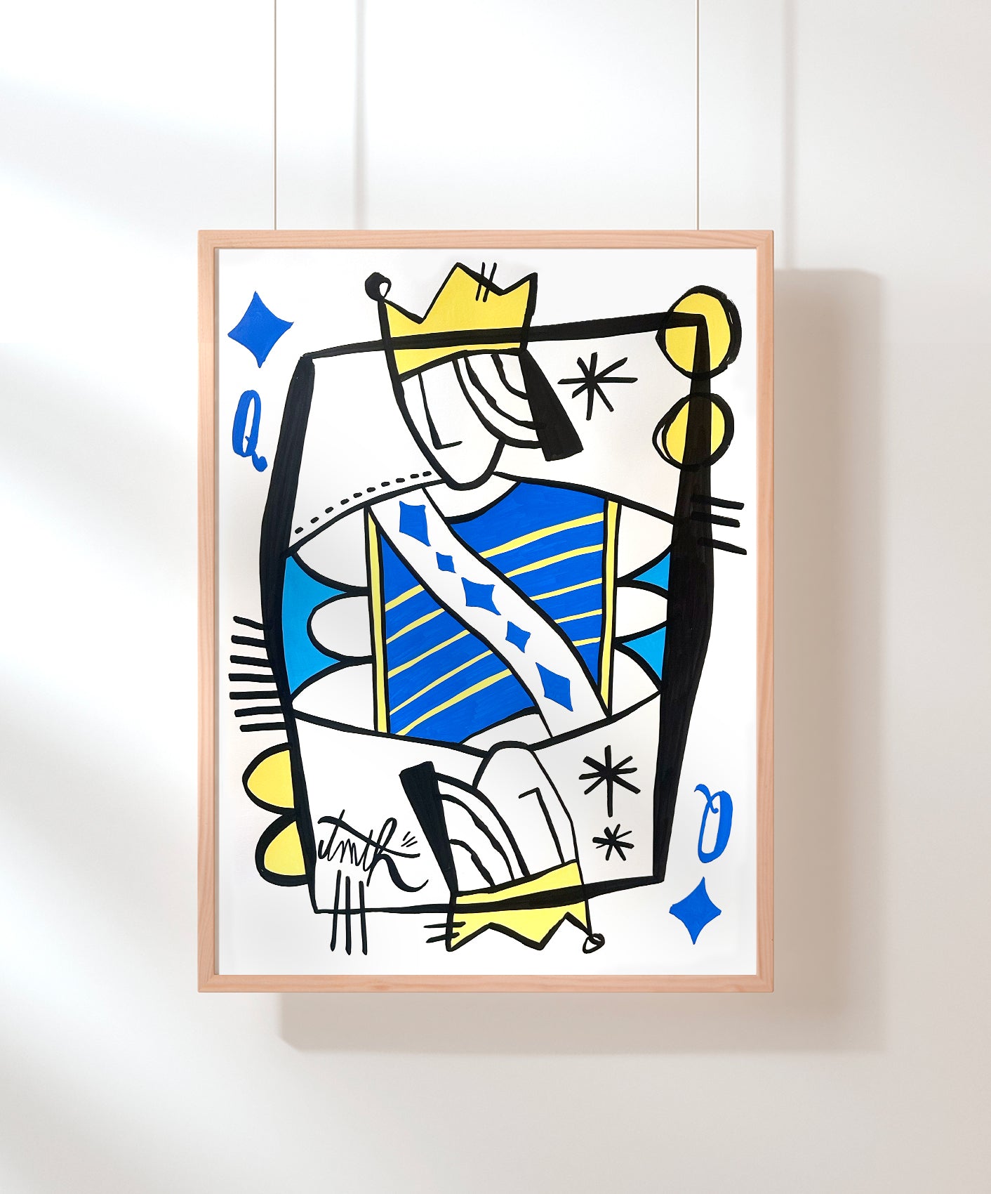 REINE DE CARREAU - BLEU FONCÉ - ENCADRÉE 50X70CM