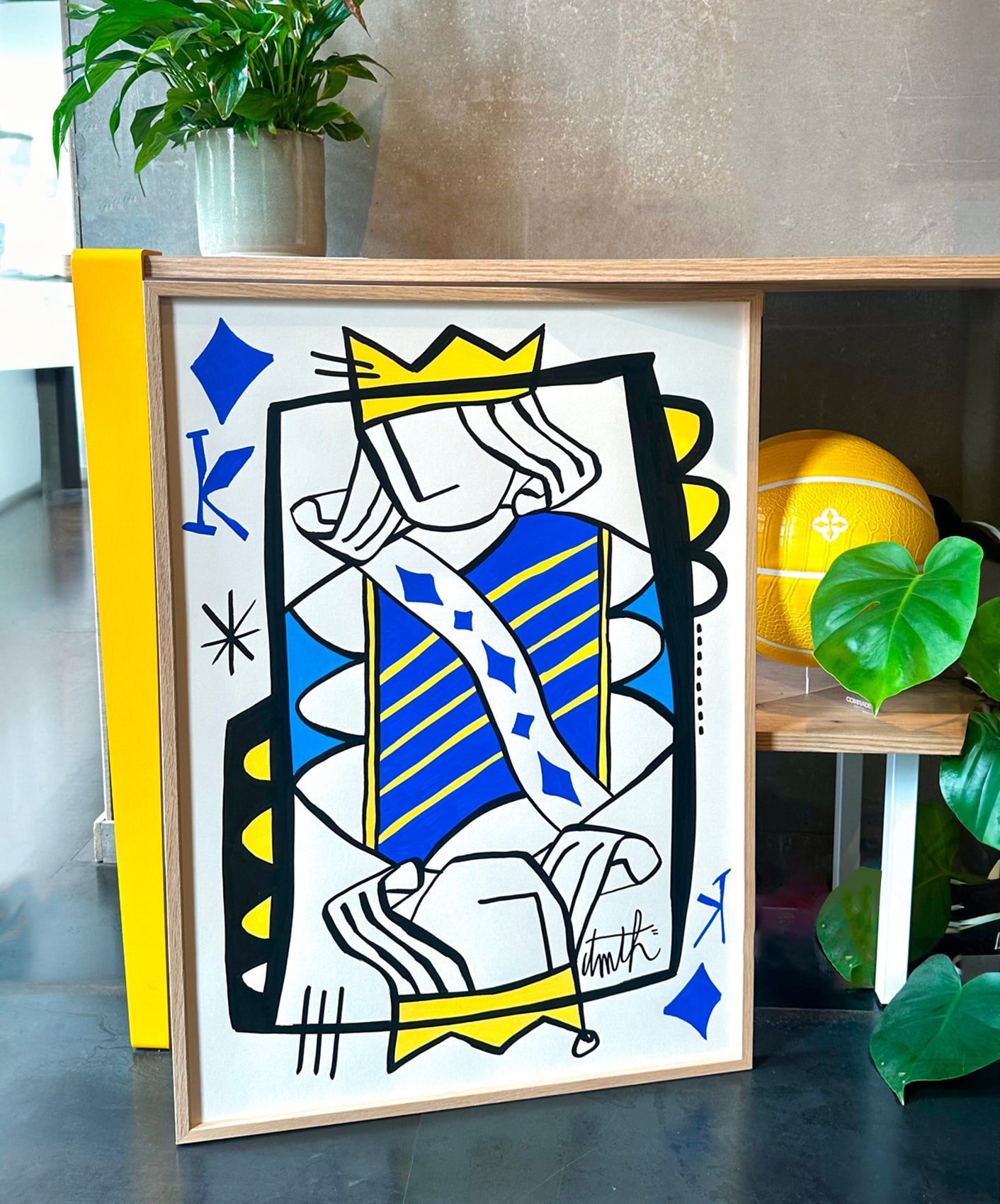 ROI DE CARREAU - BLEU FONCÉ - ENCADRÉE 50X70CM