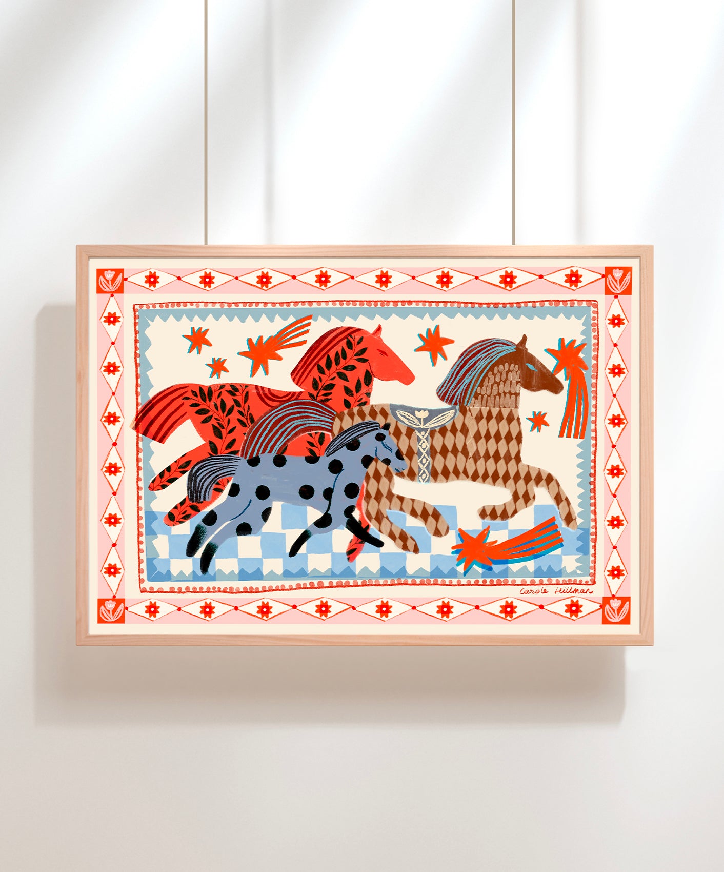 FOLK HORSES RUNNING - SUPPORT RIGIDE 50X70CM