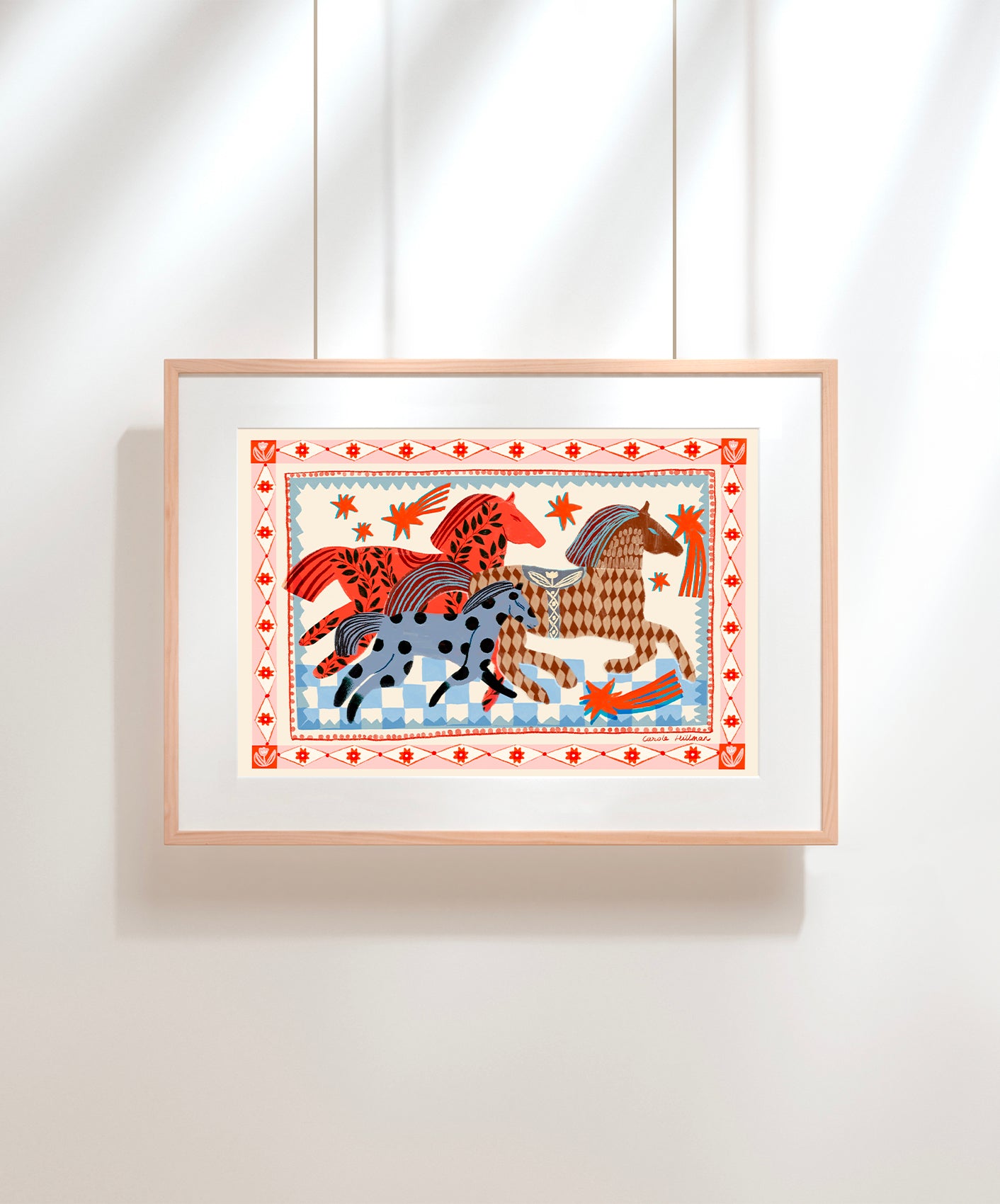 FOLK HORSES RUNNING - ENCADRÉE 40X50CM