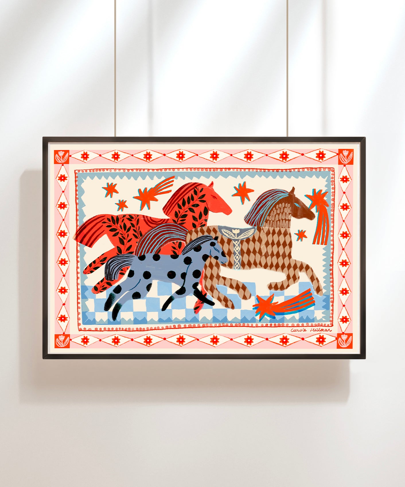 FOLK HORSES RUNNING - SUPPORT RIGIDE 50X70CM