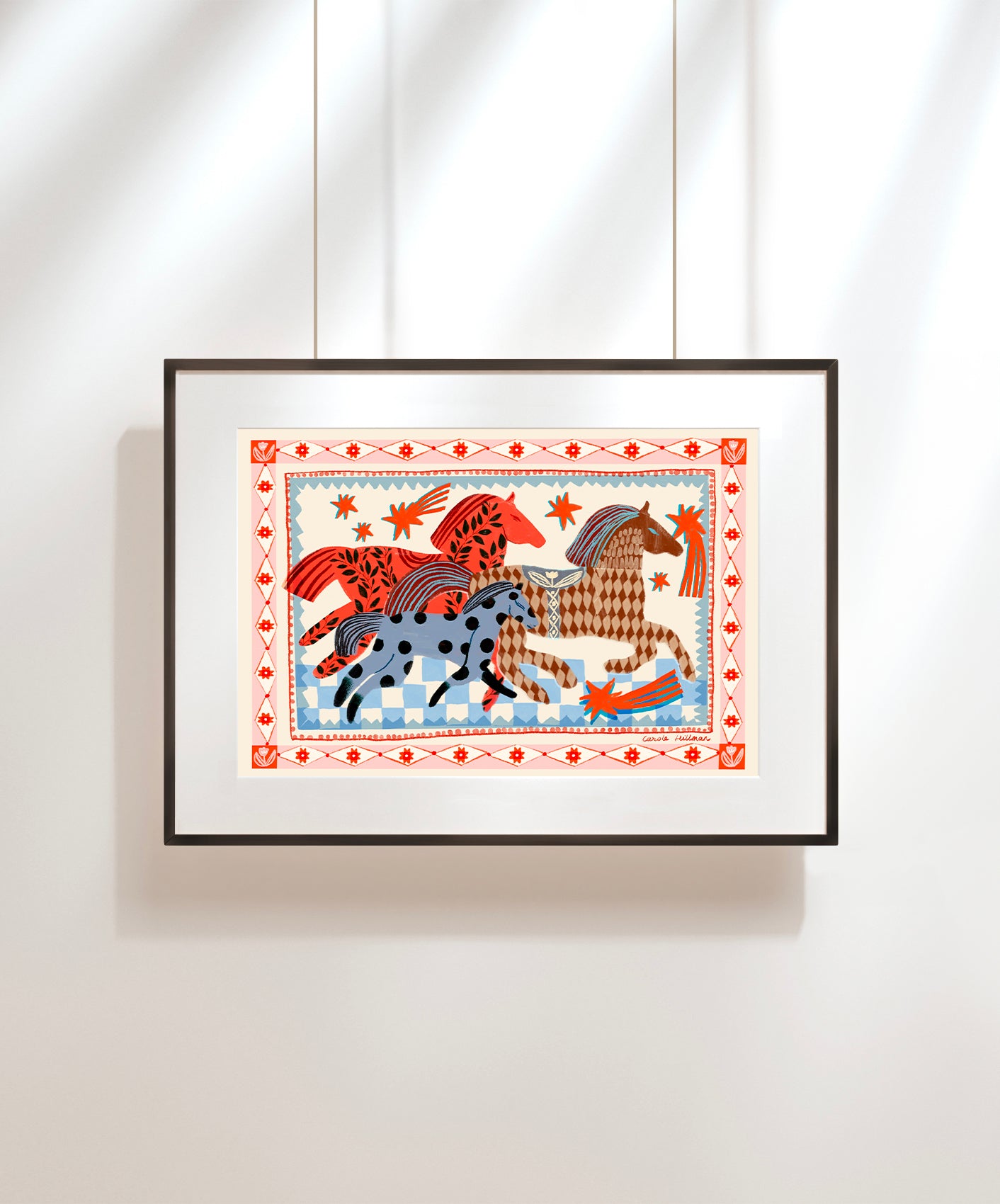 FOLK HORSES RUNNING - ENCADRÉE 40X50CM